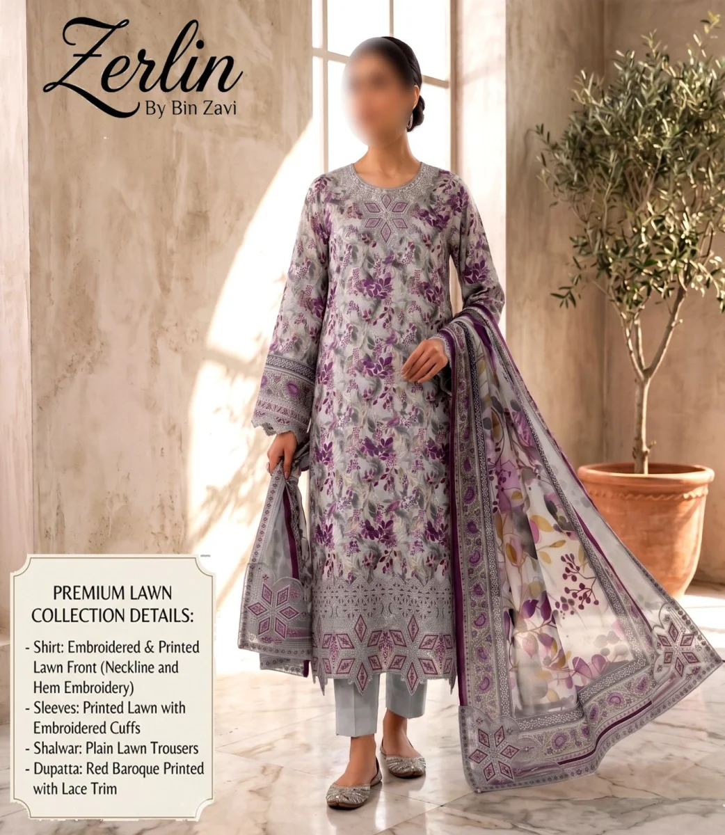 Unstiched Lawn 3 Piece Suit